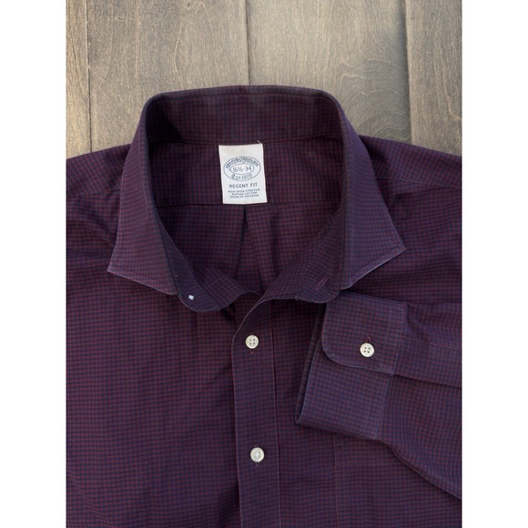 Brooks Bros Regent Dress Shirt Mens 16 1/2-34 Non Iron All Cotton 1818 Red Check - Picture 1 of 7